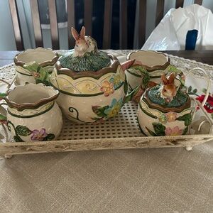 Floral Bunny Ceramic Tea Set - Cream with Pastel Flowers Tray Not Included